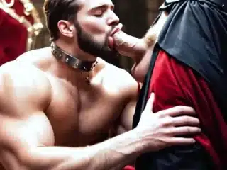 Royal harem serves the king with eager open mouths