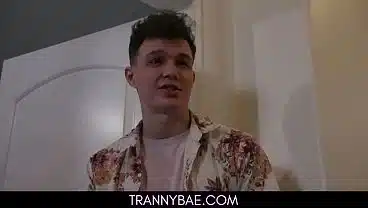 Skinny Brunette Shemale Gets Her Ass Ready For Pounding