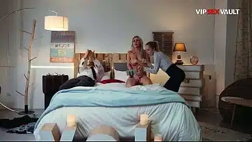 Two Naked Blondes Suck Each Other’s Tits Until He Joins the Threesome